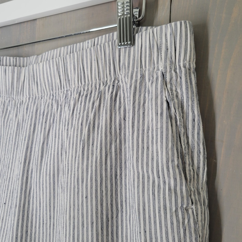Lands End Wide Leg Pants Womens 12P Blue White Striped Linen Blend Pull On - Picture 4 of 9